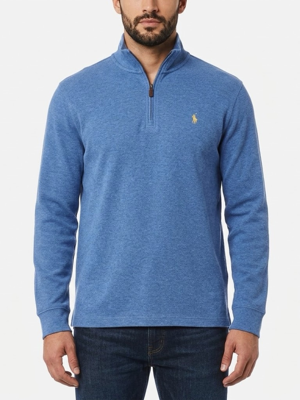 Polo Ralph Lauren Mens XL Blue Quarter Zip Pullover Sweater Yellow Pony